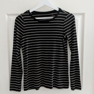 J. Jill Black Long-Sleeve Crewneck with White Stripes